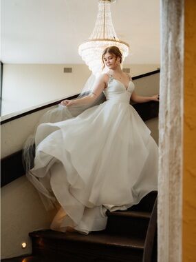 Hayley Paige Occasions White Wedding Dress with Beaded Straps